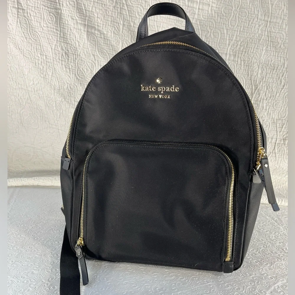 Kate Spade Watson Lane Hartley Black Nylon Small Medium Backpack Bag Golden Zip